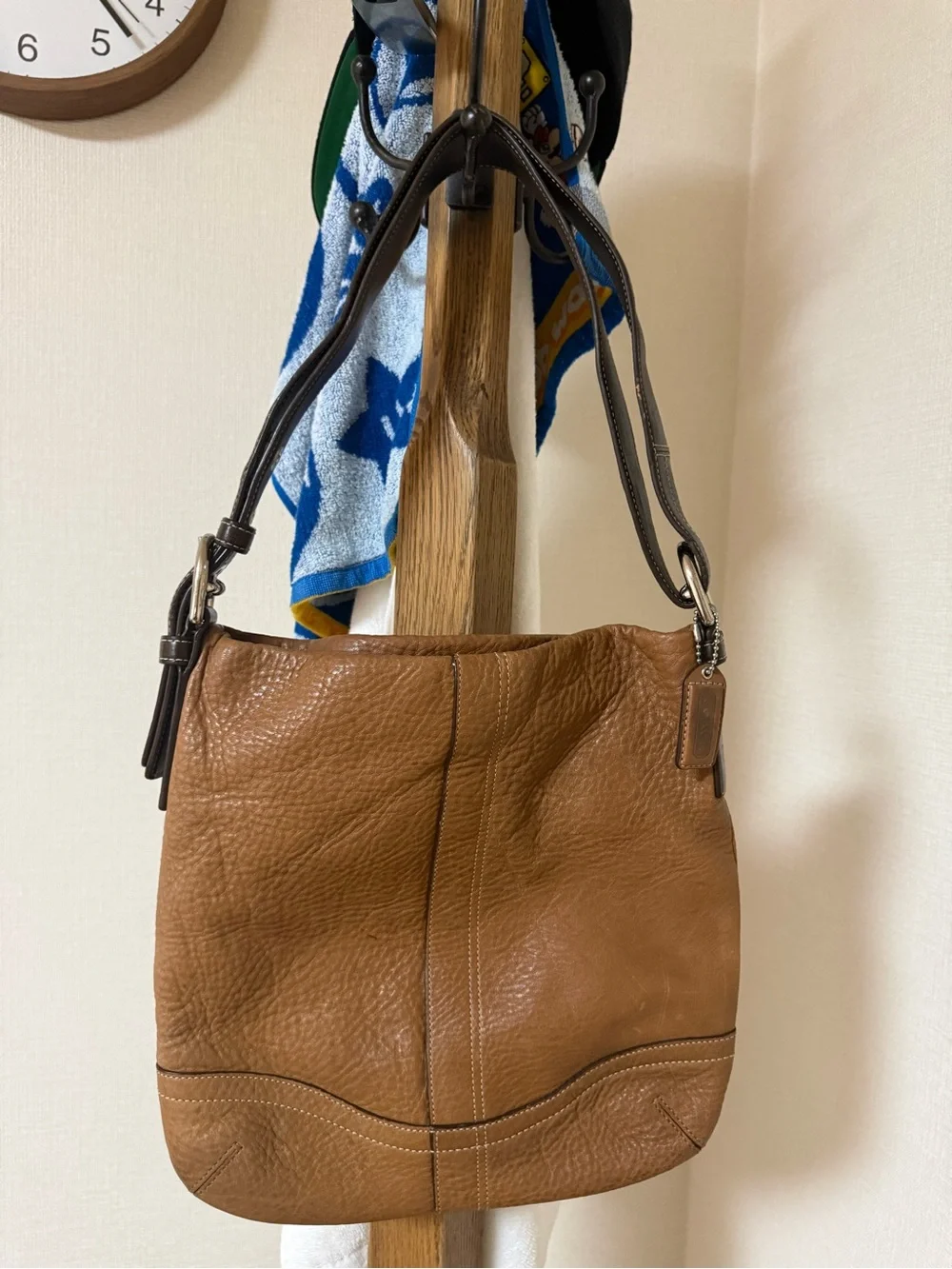 Coach Brown Pebbled Leather Shoulder Bag with Dark Brown Strap